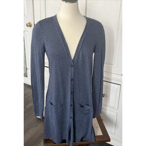 J Jill Sweater Womens XS Long Cardigan Button Down Blue Cotton Rayon
